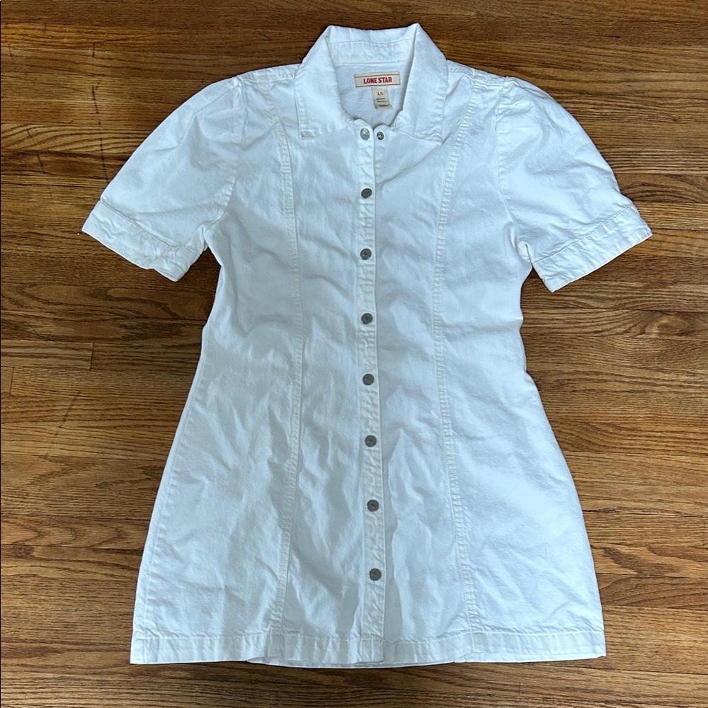 Lone Star White Button-Up Shirt Dress with Collar